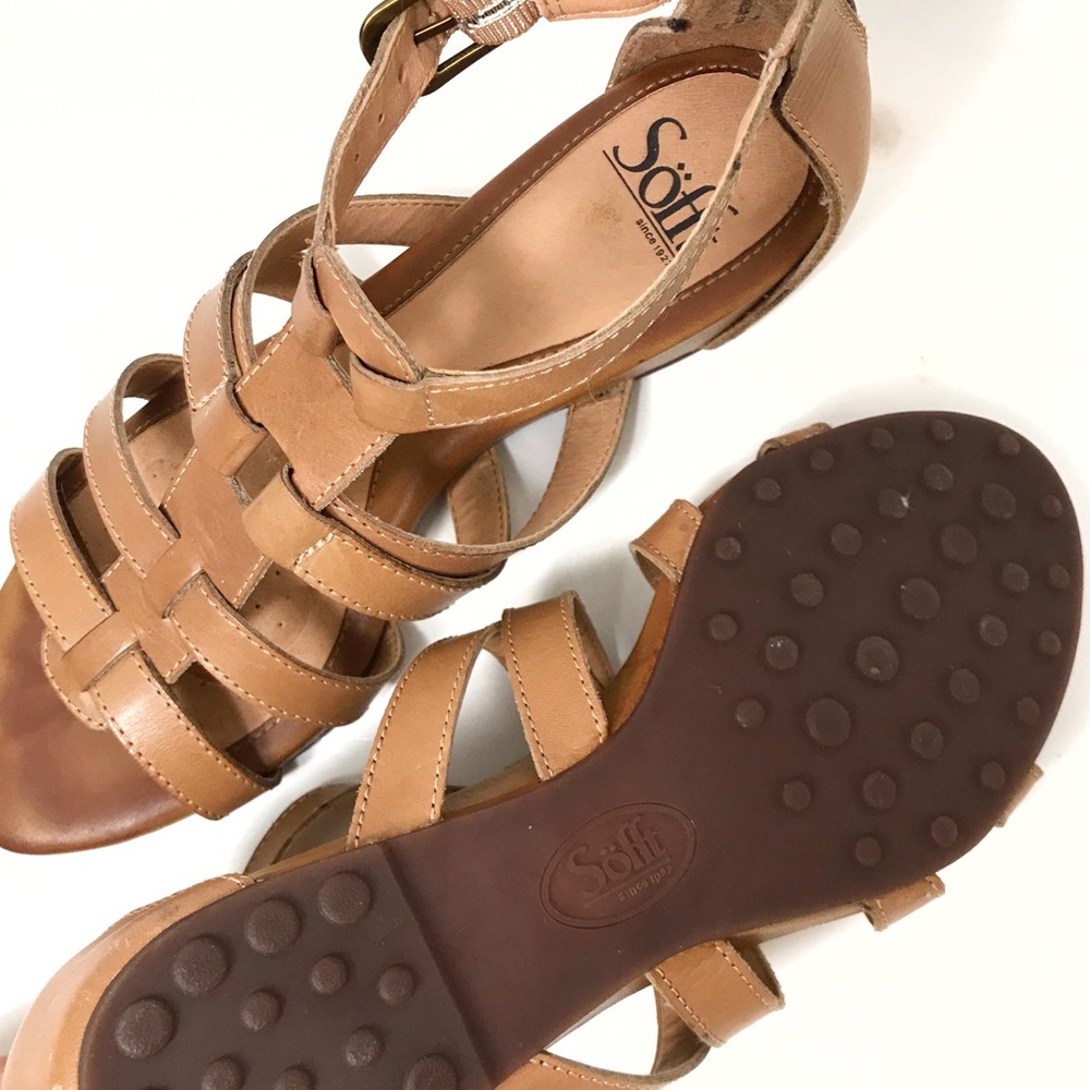 Söfft Brown Leather Gladiador Wedge Sandals